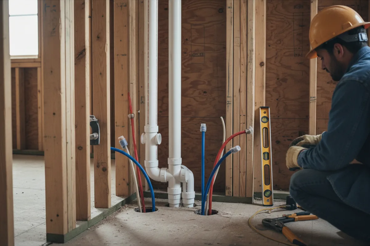 Drain and supply rough-in during Sump Pump Repair in Falkland
